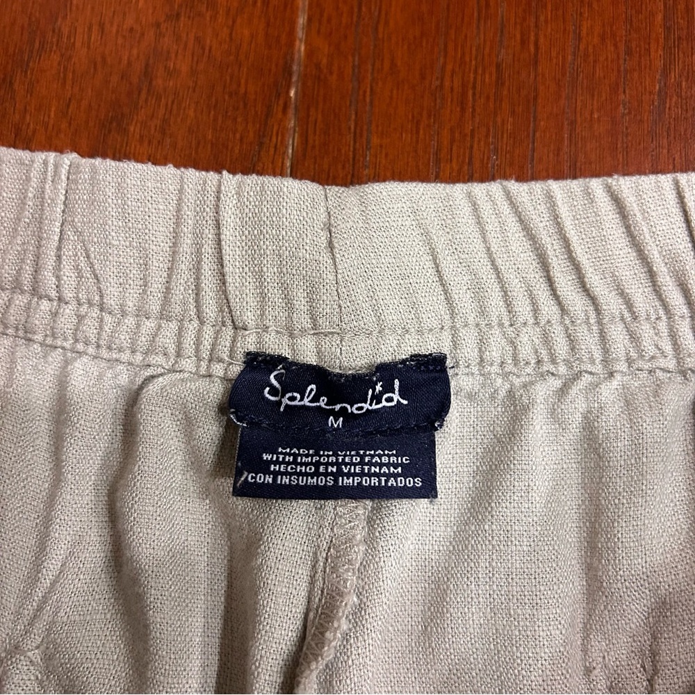$158 SPLENDID Women’s Linen Blend Wide Leg Cropped Tan Pull On Pant size M - Picture 6 of 9